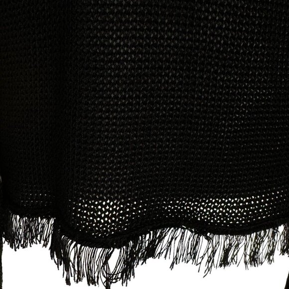 Chico's Size 2/ US L Womens Cardigan Open Weave One Button Fringe Bohemian Linen - Picture 7 of 11